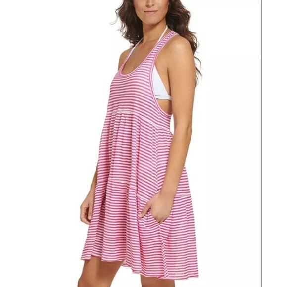 Tommy Hilfiger Swimwear Cover-up Dress Sleeveless Swimsuit Dahlia Pink Cover Top - Picture 1 of 5